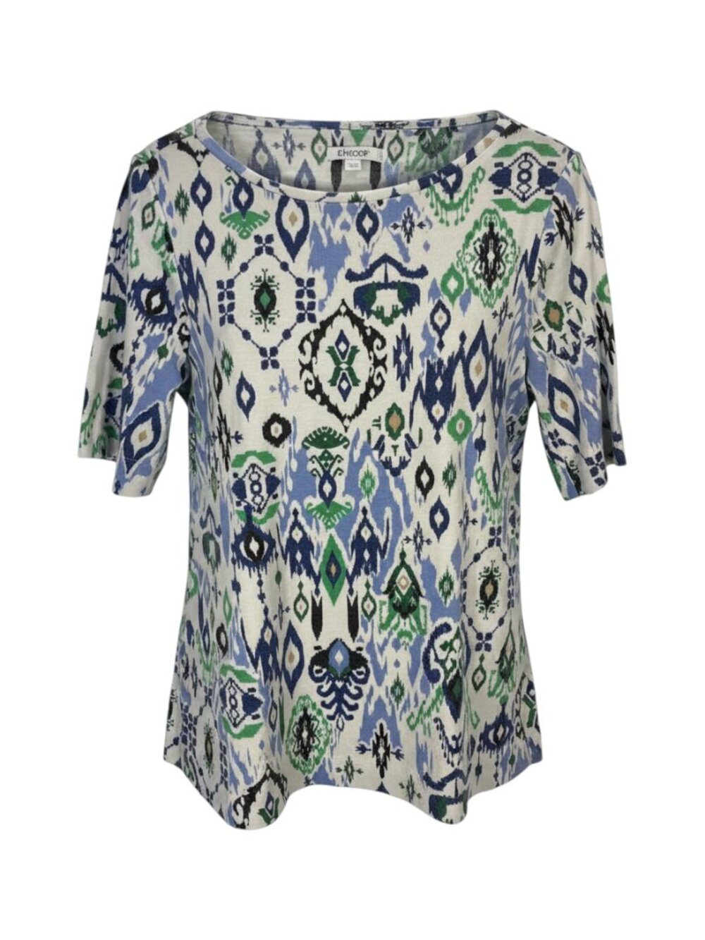Chico's Women's Ikat Print Top Size 1 Blue Green